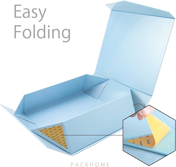PACKHOME 17x14.5x5.5 Inches, 3 Extra Large Gift Boxes with Lids, Magnetic Closure Boxes for Clothes and Large Gifts (Glossy Light Blue)