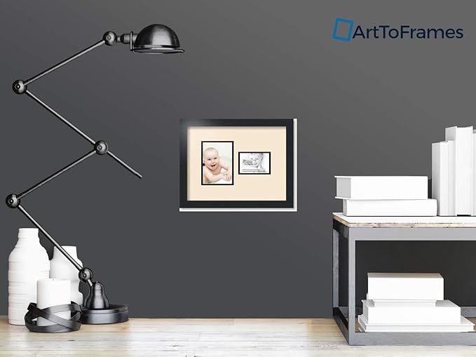 ArtToFrames Collage Photo Frame Double Mat with 1 - 3.5x5^ 5x7 Openings and Satin Black Frame