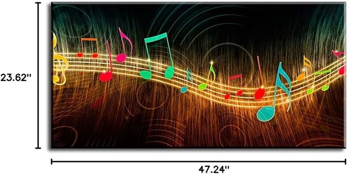 Music Wall Art for Bedroom Above Bed, PIY Modern Musical Note Canvas Prints, Beautiful Notes Beating on Staff Picture Decor (Waterproof, Bracket Mounted Ready to Hang, 24x48 Large)