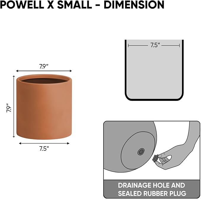 DTY Signature Mount Powell Fiberstone Planter - 8 Inch Extra Small Terracotta Cylindrical Mid-Century Modern Home Decor Indoor & Outdoor Plant Pot - Durable Planters for Indoor Plants, Outdoor Spaces
