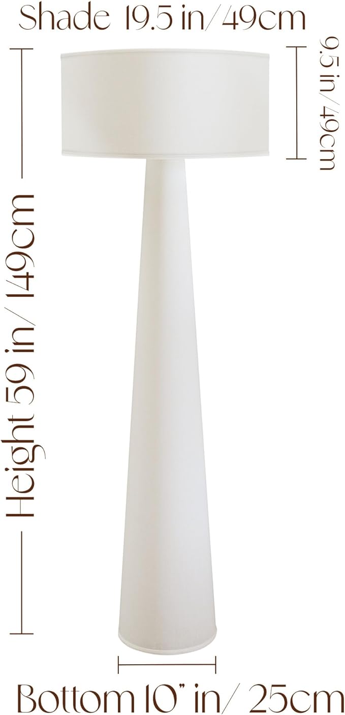 Floor Lamp - Branch and Wick – 59” Tall Standing Linen Lamp with Fabric Shade, LED Bulb Included – Elegant Corner Lamp for Living Room, Bedroom, Office - White