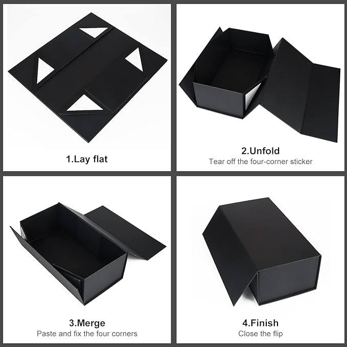 Black Gift Box 10" x 6" x 3" with Magnetic Closure Lid Gift Boxe for Presents,Bridesmaid Gifts Boxes,Cute Box,Birthday Box,Luxury for Gift Packaging, Magnetic Gift Boxe for Wrapping Gifts (Black)