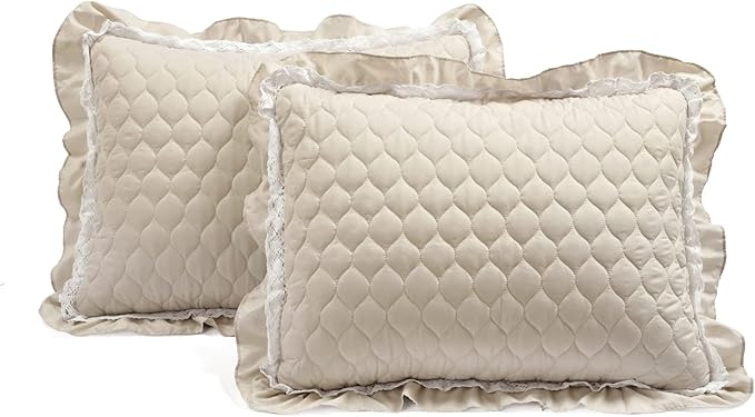 Lush Decor Ella Ruffle Lace Quilt, 3 Piece Set, Full/Queen, Neutral - Cute Quilt - Queen Bedding Set - Beige Bedding Full Size - Coquette Decor - Neutral Ruffle Trim - Beige Lace Trim