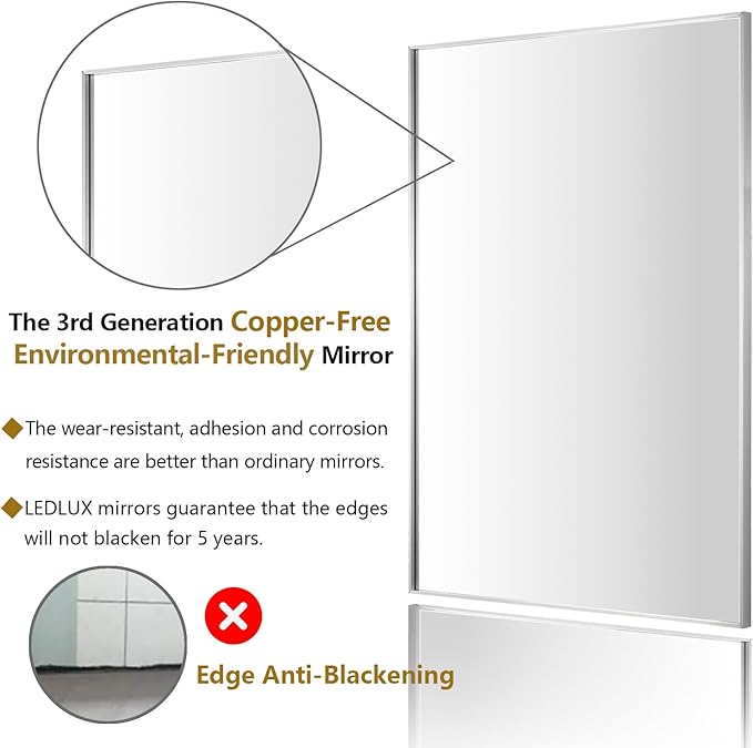 30x30 Inch Silver Bathroom Mirror - Copper-Free Mirror, Aluminum Alloy Frame Vanity Rectangle Wall Mounted Modern Mirror for Bedroom/Living Room/Porch Horizontal or Vertical