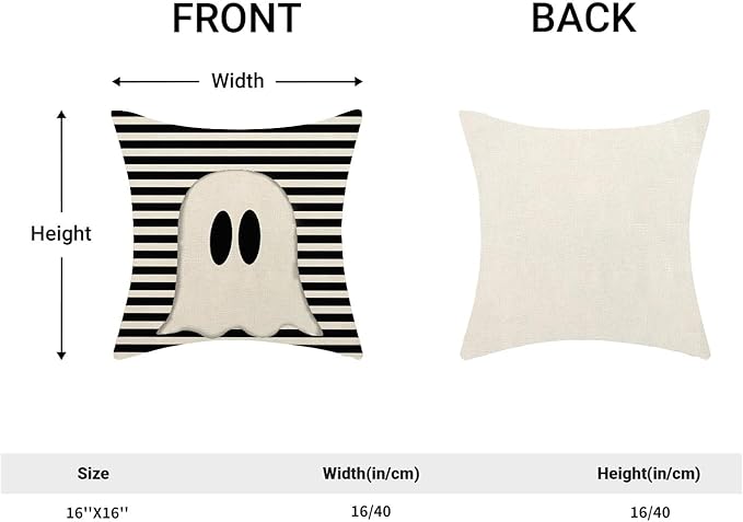 Halloween Pillow Covers 16x16 Set of 2 Cute Black Stripe Ghost Throw Pillow Covers Halloween Pillows Decorative Pillow Covers for Halloween Home Decoration Cushion Case for Couch Sofa Decor