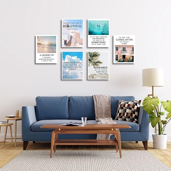 Inspirational Quotes Wall Art,Motivational Wall Art Decoration Painting, landscape Canvas Wall Art,Suitable for Library, Office,Living Room,Home Deco,Tabletop/Hanging,|6-pack 29 x 38 cm framed 5
