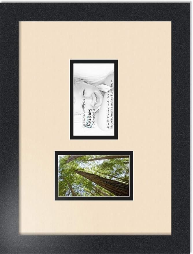 ArtToFrames Collage Photo Frame Double Mat with 2 - 3x5 Openings and Satin Black Frame