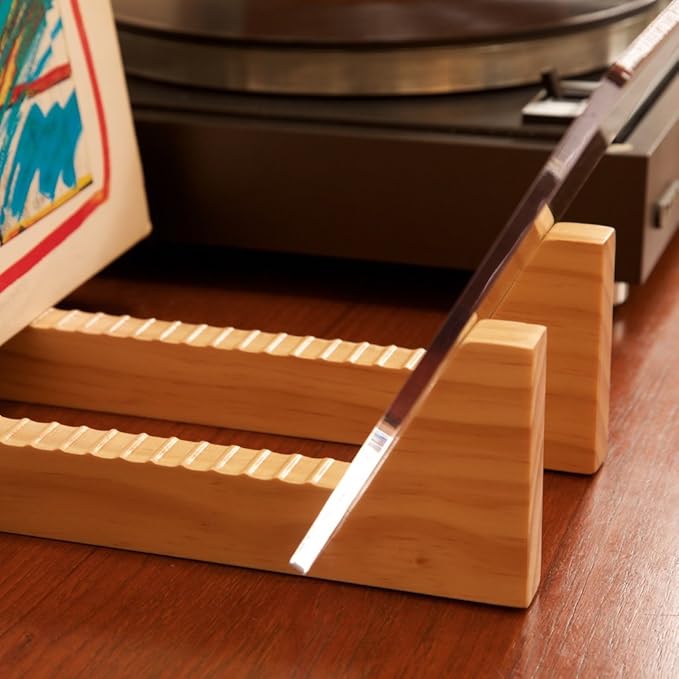 KAIU Vinyl Record Storage Holder - Solid Wood with Crystal Clear Acrylic Holder - Premium Design, Perfect 12" LPs or 7" Singles Display Unit - Stores and Supports up to 50 Albums (Clear)