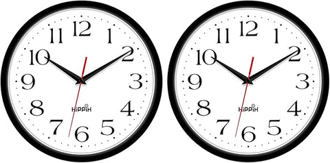 HIPPIH 2 Pack Silent Wall Clock, 10 Inch Non Ticking Quiet Digital Sweep Decorative Battery Operated Wall Clocks for Living Room Bedroom Kitchen School Office Decor, Black