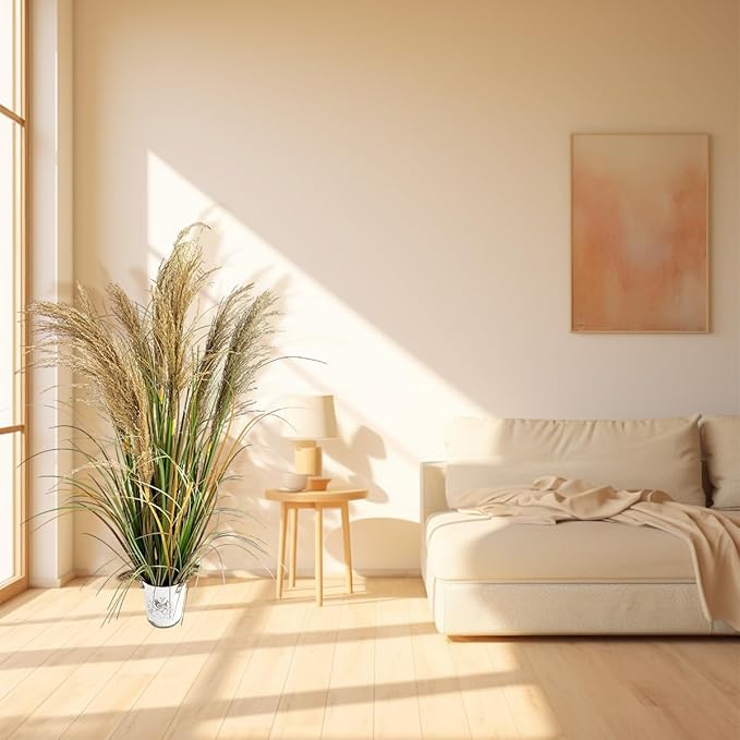 Alonfala - 43" Artificial Pampas Grass (2-Pack) - Faux Tall Grass Plants in Pots for Indoor Floor Decor, Housewarming, Home Office, Living Room