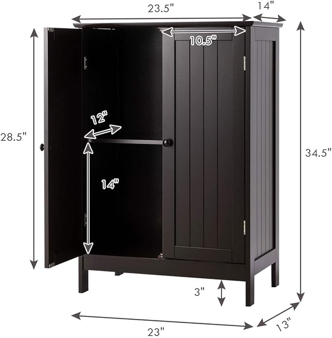 GLACER Bathroom Floor Cabinet, Wooden Storage Cabinet with Double Doors, Suitable for Bathroom, Living Room, Entryway, 23.5 x 14 x 34 inches (Brown)