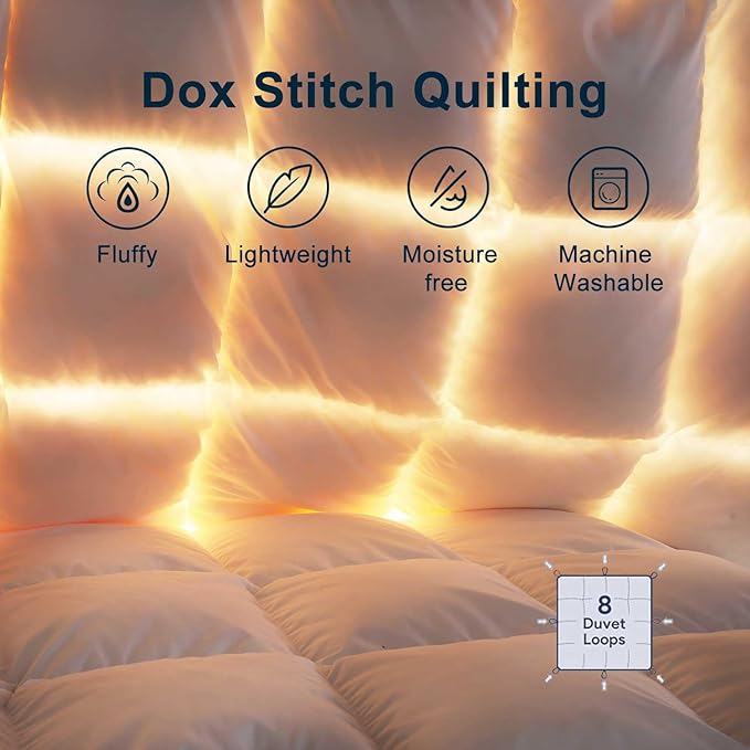 Feather Down Cotton Comforter Queen Size, All Season 100% Cotton Duvet Insert, Hotel Luxury Bedding Comforter Cozy Ultra Soft Medium Warmth Duvet Insert with 8 Corner Tabs White 90 x 90 Inch