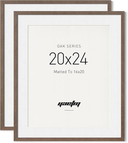 Yaetm 20x24 Picture Frame Matted to 16x20 - Brown Walnut, Solid Wood 20x24 Frame for Poster & Art Print, Lightweight, Horizontal and Vertical Wall Hanging for Photo Gallery (2 Pack, Walnut)