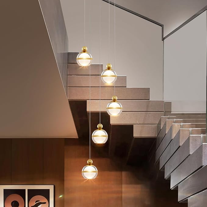 Modern Pendant Lighting Dimmable LED Hanging Pendant Light Fixtures Gold Cluster Pendant Lights Kitchen Island for Dining Room Living Room Bedroom Stairs Globe 5-Light