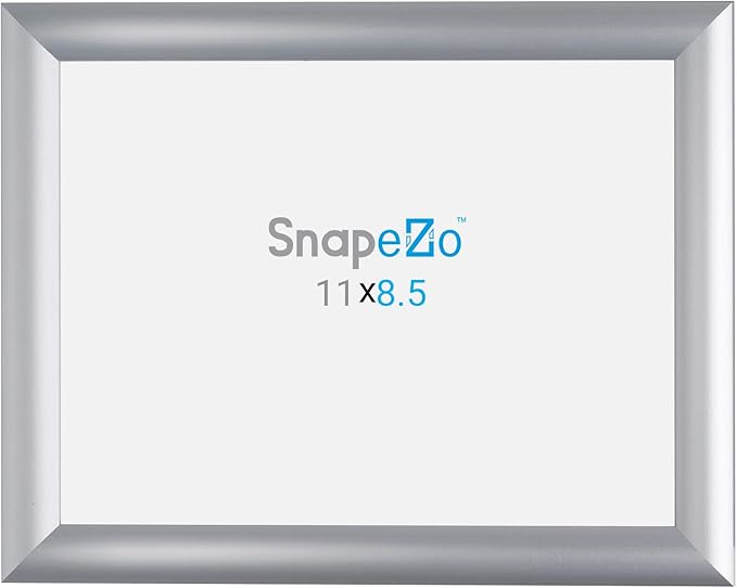 SnapeZo Certificate Frame 8.5x11 Inches, Silver 1 Inch Aluminum Profile, Front-Loading Snap Frame, Wall Mounting, Sleek Series