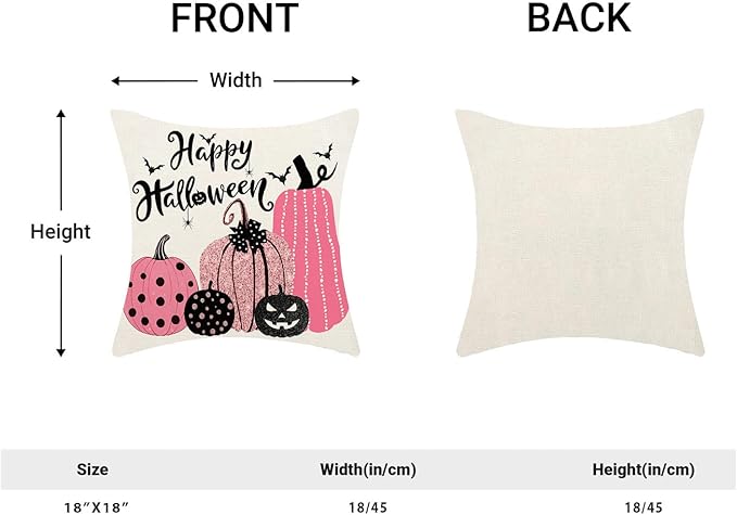 Halloween Pillow Covers 18x18 inches Set of 2 Pink Black Pumpkin Decorative Farmhouse Throw Pillow Covers Outdoor Happy Halloween Decor Farmhouse Linen Cushion Case for Home Sofa Decoration