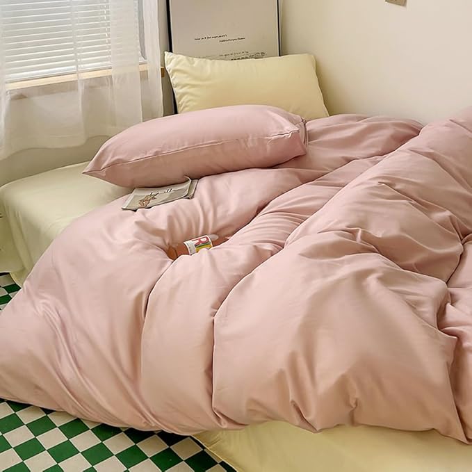 Wellboo Blush Pink Comforter Set Queen Size Bean Pink Bedding Comforter Sets for Women Girls Solid Pink Quilts Soft Modern Dusty Red Bed Blankets Light Pink Warm Minimalist Bedding with 2 Pillowcases
