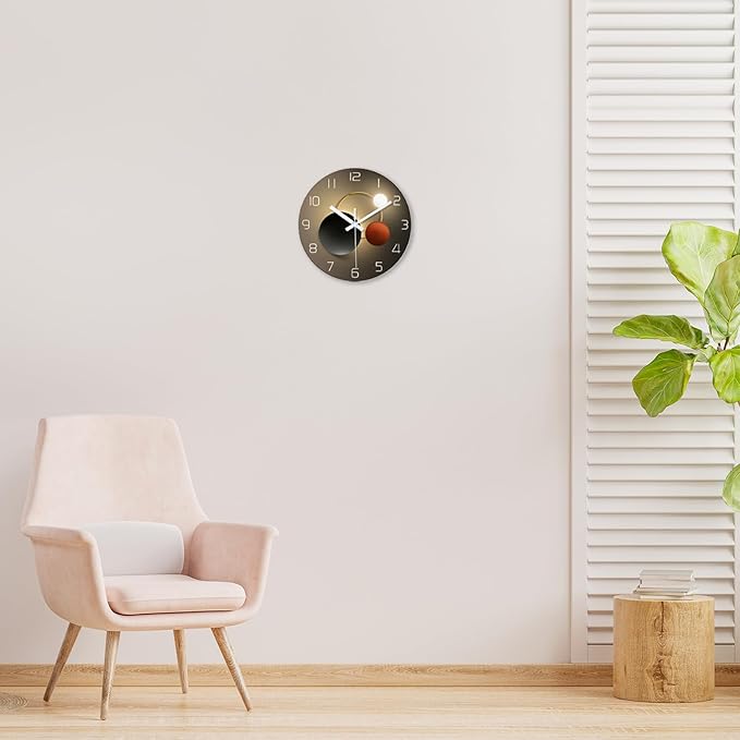 XNM Battery Powered Wall Clock 12 Inch Round Black and Gold Wall Clock for Bedroom Quiet Analog Clock for Wall