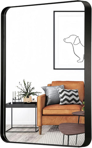 24x36 Inch Rectangle Bathroom Mirror, Brushed Black Vanity Mirrors for Wall, Metal Frame Wall Mirror, Mirror with Round Corner for Bedrooms, Entryways, Living Rooms, Horizontal/Vertical