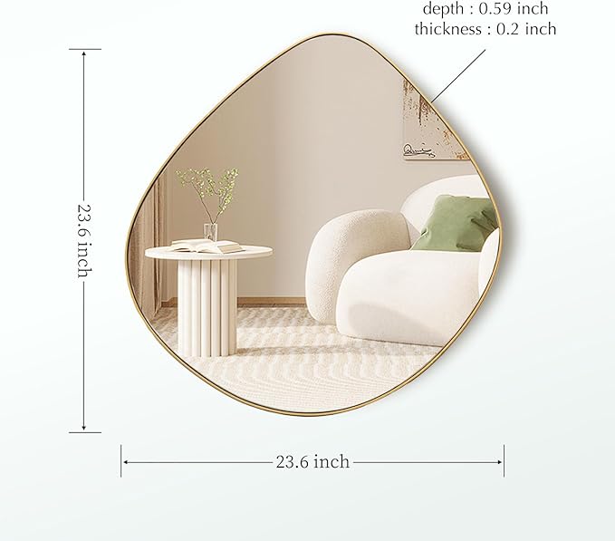 Asymmetrical Wall Mirror Matel Gold Framed Wall Mirror for Living Room Bedroom Bathroom Entryway Wall Decor 24" L x 24" W ELE-004Gold