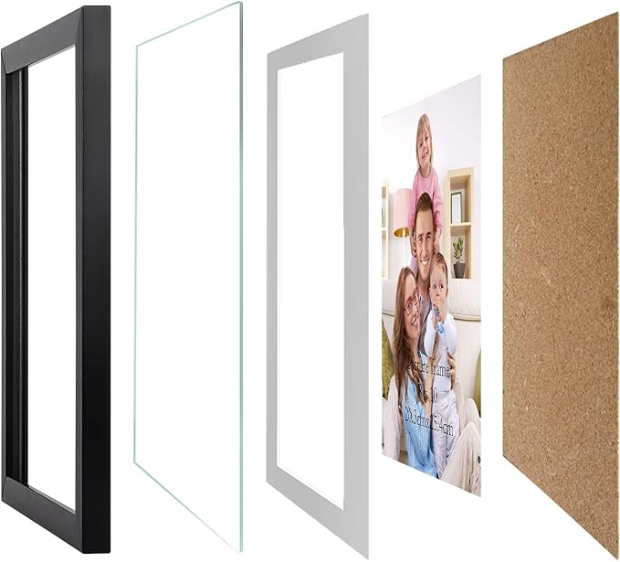 Giftgarden 4x6 Picture Frame Set of 4, 5x7 Frames Matted to 4 by 6 Pictures with Mat or 5 by 7 Photos without Mat, Wall Hanging or Tabletop Display, Black