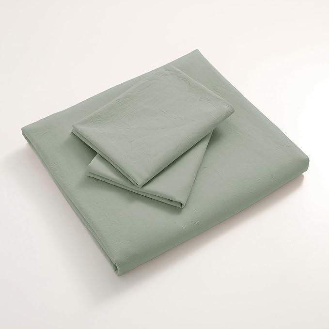 JIYUAN 100% Washed Cotton Duvet Cover Set 3 Pieces King, 1 Duvet Cover 104x90 Inches(Comforter Not Included) and 2 Pillowcases,Linen Feel Bedding Set Comfy and Breathable, Heathered Sage Green