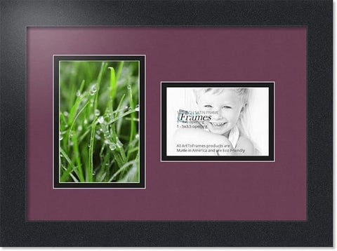ArtToFrames Double-Multimat-110-815/89-FRBW26079 Collage Photo Frame Double Mat with 1-3.5x5, 4x6 Openings and Satin Black Frame