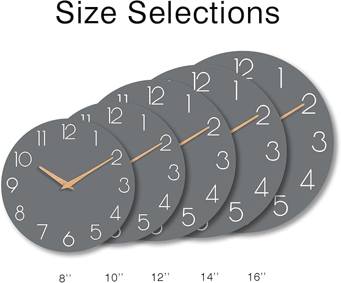 Wall Clock, 16 Inch Wooden Battery Operated Wall Clocks Silent Non-Ticking, Decorative Gray Clock for Living Room, Bedroom, Kitchen, Home, Office, School, Hotel