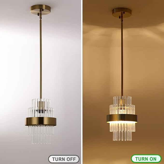Pendant Light Fixtures, 7inch Modern Glass Pendant Lighting, Brass Color Kitchen Island Pendant Lights, Height Adjustable Pendant Lighting (Brass Color, 1 Pack)