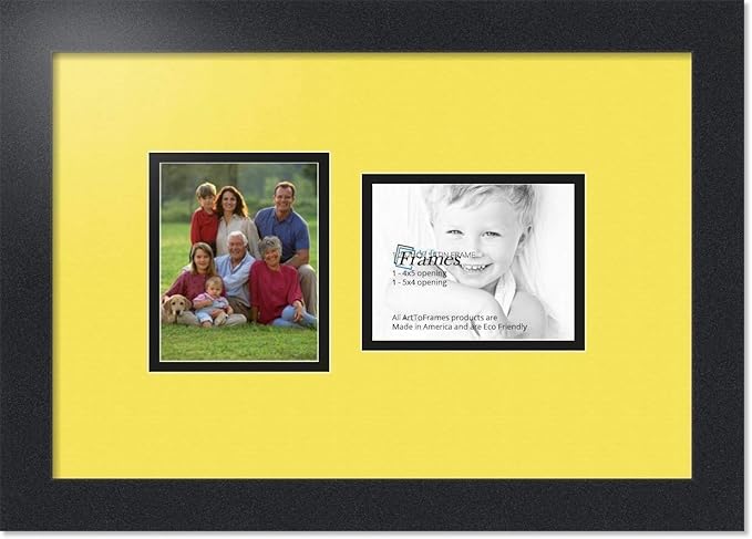 ArtToFrames Collage Photo Frame Double Mat with 2 - 4x5 Openings and Satin Black Frame