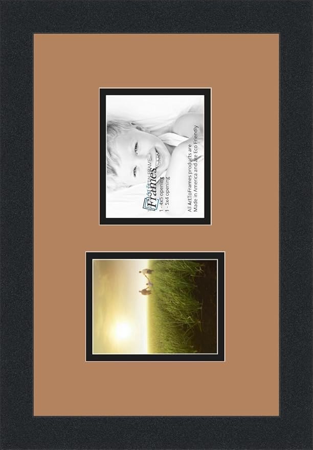 ArtToFrames Collage Photo Frame Double Mat with 2 - 4x5 Openings and Satin Black Frame