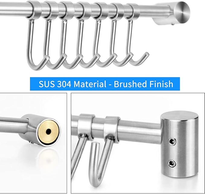 Kitchen Utensil Rack 2 Pack, 15.6 Inch Pots and Pans Hanging Rack Wall Mounted, 304 Stainless Steel Lid Cooking Utensil Hanger, 7 Sliding Hooks for Spatula Spoon, Measuring Cups, Coffee Mug