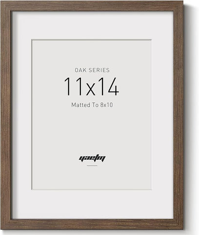 Yaetm 11x14 Picture Frame with Mat for 8x10 - Brown Walnut, Rustic Solid Wood Photo Frame 11 x 14 with Tempered Glass for Art Print & Picture, Horizontal and Vertical Wall Mount (Single, Walnut)