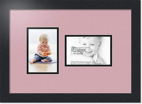 ArtToFrames Collage Photo Frame Double Mat with 2-4x6 Openings with Satin Black Frame and Seashell mat.