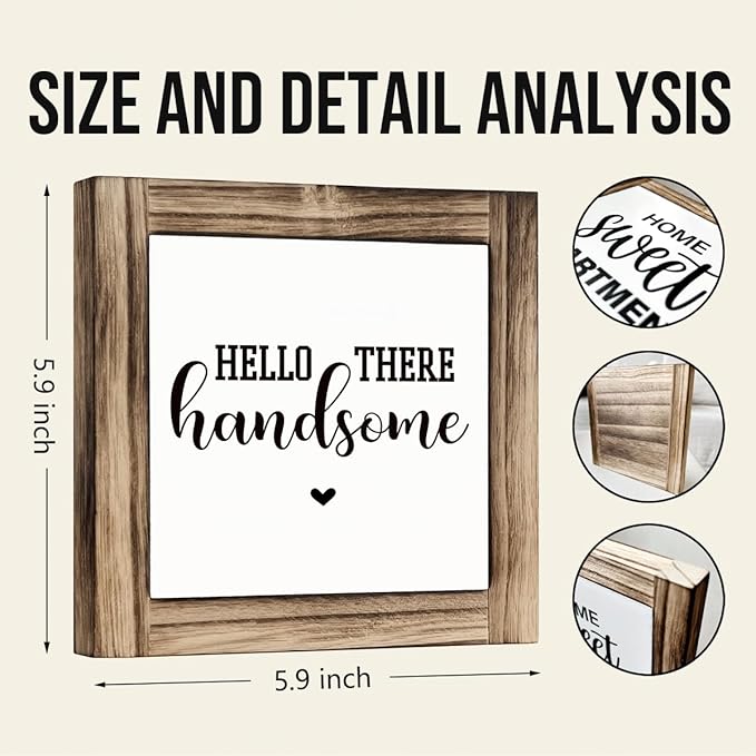 Hello There Handsome Sign, Couple's Greeting Signs, Decorative Wooden Box Signs, Farmhouse Table Shelf Decoration, Couples Bedroom Decor, Romantic Morning Sign Gift, 5.9×5.9 inches