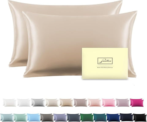 Silk Pillowcase for Hair and Skin,Soft,Breathable and Sliky 100% Queen Silk Pillow Case Set of 2,Both Sides Natural Mulberry Silk Pillowcases with Hidden Zipper(Queen Size 20"X 30",2pcs)