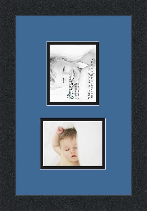 ArtToFrames Collage Photo Frame Double Mat with 2-4x5 Openings and Satin Black Frame
