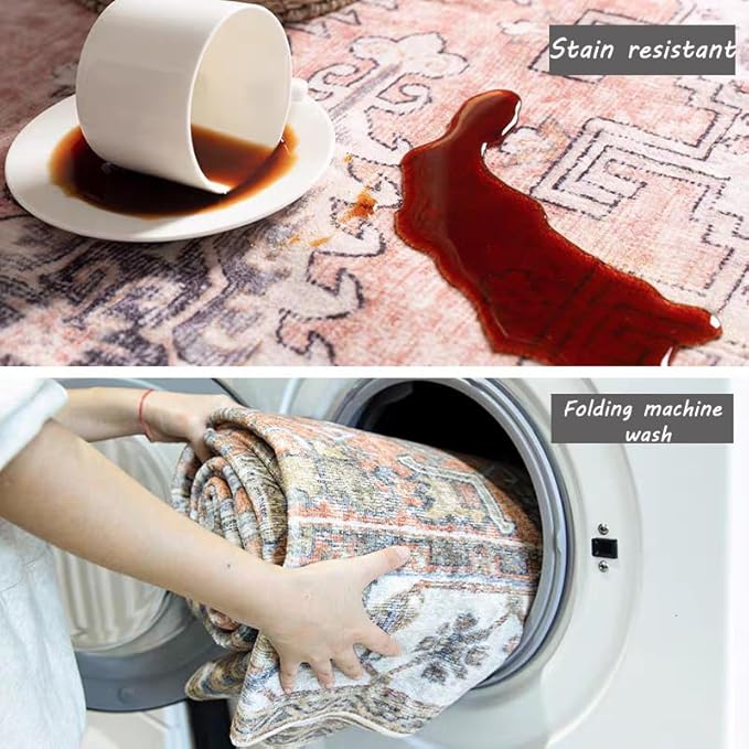 Area Rug 2x3 Washable Rug Door Mat Vintage Distressed Doormat Indoor Entrance Traditional Thin Rug Floral Print Non Slip Carpet for Kitchen Bathroom Bedroom Living Room