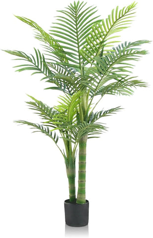 4FT Artificial Golden Cane Palm Tree – Realistic Faux Indoor & Outdoor Plant with Weighted Pot, UV Resistant & Easy Assembly Plastic Tropical Tree for Home or Office Décor