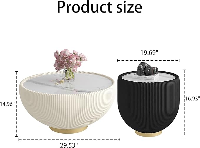 Round Coffee Table Set of 2, 2 Piece Luxury Cup Shape Leather End Tables Living Room Sets, Modern Circle Bedroom Side Sofa Tables Set of 2 with PU Leather for Living Room Bedroom