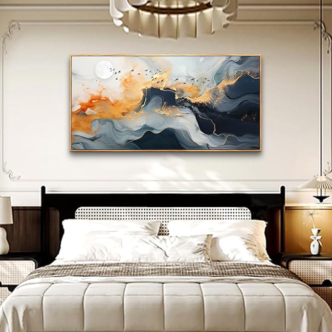 MHARTK66 Canvas Wall Art For Living Room Wood Framed Boho Wall Decor Bedroom Office Large Wall Decorations Minimalist Abstract Ink Wall Painting Framed Prints Pictures Artwork Hotel Room Home Decor
