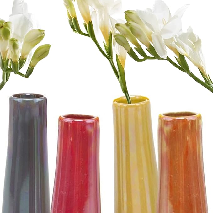 Chive - Set of 6 Galaxy, 1.5" in Wide 5.5" Tall Small Cylinder Ceramic Bud Flower Vase, Unique Single Flower Decorative Floral Vase for Home Decor, Bulk (Yellow, Green, Red, Blue, Orange)