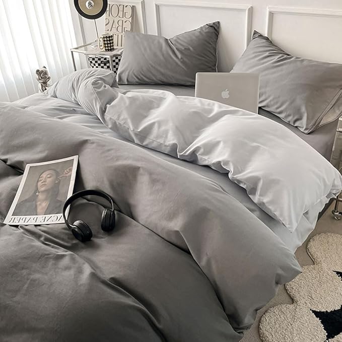 CLOTHKNOW Grey White Comforter Set Twin/Twin XL 3Pcs Grey and White Gradient Bedding Comforter Sets Silver Comforter Gray Comforter Sets