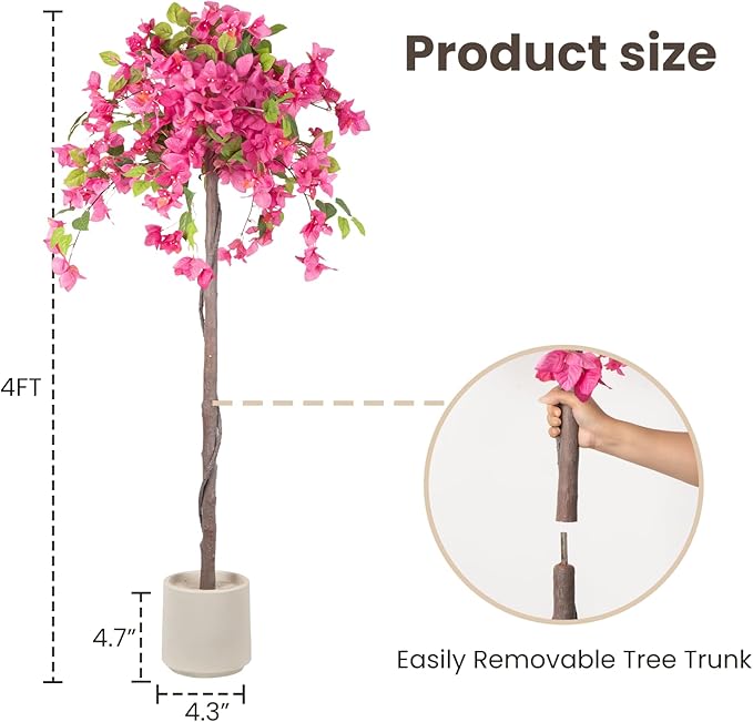 Romantic Season 4F Artificial Bougainvillea Tree, Faux Silk Bougainvillea Plant with Pot for Indoor Outdoor Decor, Tall Fake Tropical Tree for Home, Office, Patio, Balcony, Wedding Decoration