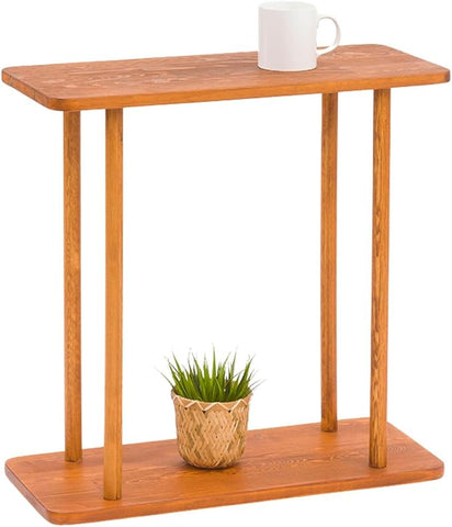 Rectangular Solid Pine Wood Narrow Side Table, Skinny Bedside Table, Small End Table (Chestnut, Medium)