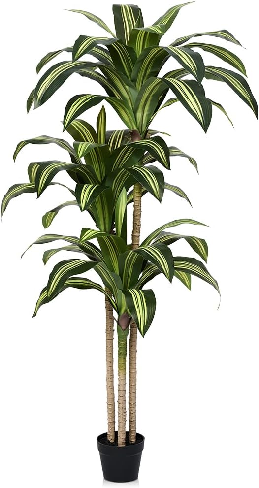 Artificial Dracaena Tree 5FT - Tall Faux Floor Plant with UV-Resistant,Artificial Plants with Lifelike Leaves,Potted Fake Trees for Home, Living Room,Indoor & Outdoor Decor,VN123(Yellow)