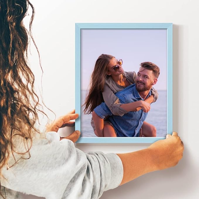 Renditions Gallery 8X10 Custom Photo Prints with Real Wood Picture Frames. Create Personalized Photos with Peel & Stick Photo Frames. Single, Blue Frame