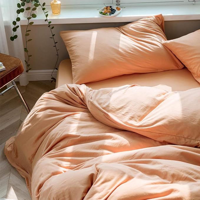 VM VOUGEMARKET Orange Duvet Cover Queen,Girls Salmon Peach Pink Duvet Cover Sets-Jersey Knit Cotton Modern Luxury Bedding Set-Queen 90x90 inch,Adult