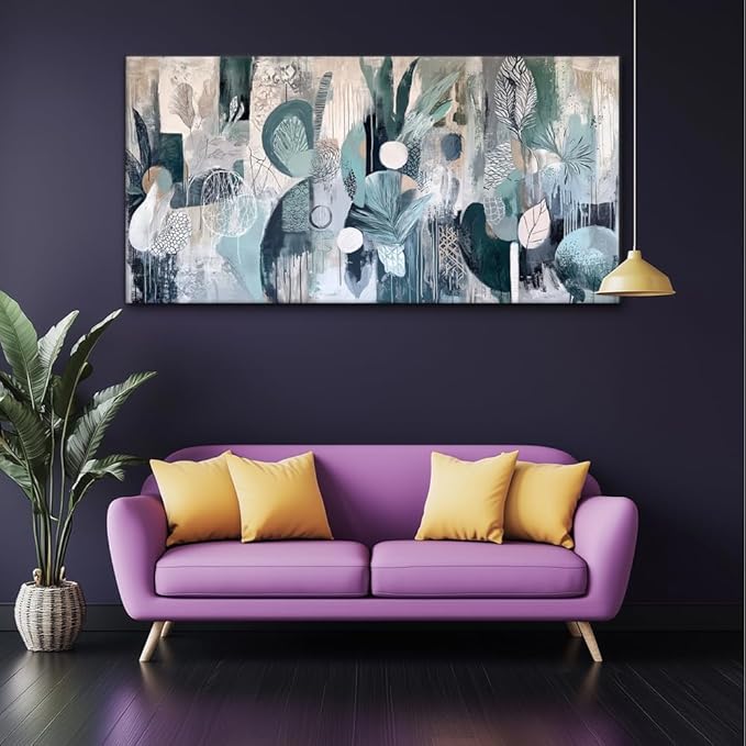 Abstract Plant Garden Wall Art for Living Room Office Green Teal Canvas Painting Prints Sage Green Botanical Artwork Dining Room Bedroom Decor (20x40 Inches)