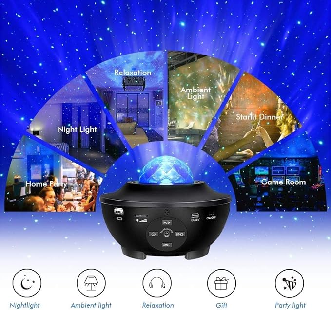 Sunbox Star Projector,3 in 1 Galaxy Projector Night Light with Remote Control,15 White Noise,Music Speaker&Timer,Starry Light Projector for Bedroom/Party/Home Decor,Starry Projector for Kids & Adults